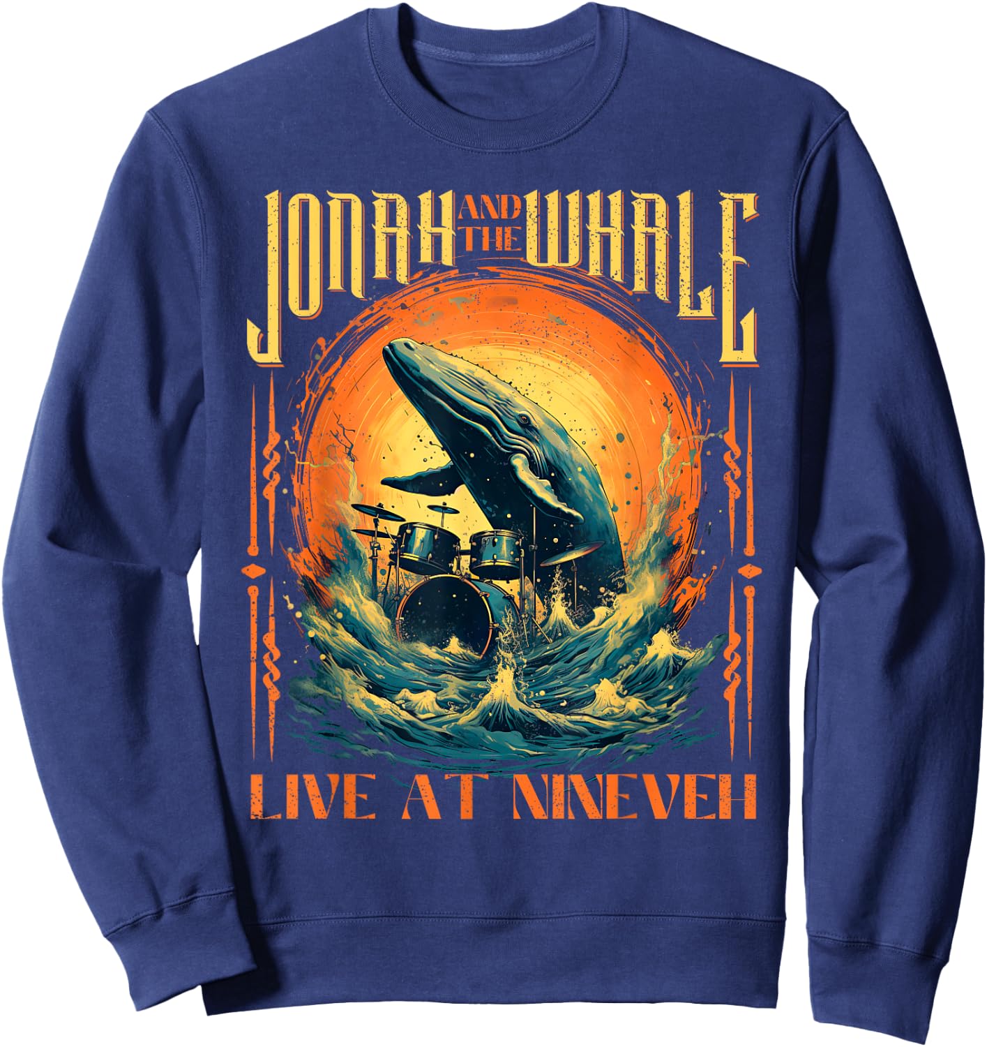 Christian Gift Jonah Whale Funny Rock Band Vintage Sweatshirt - Sweatshirt | Navy