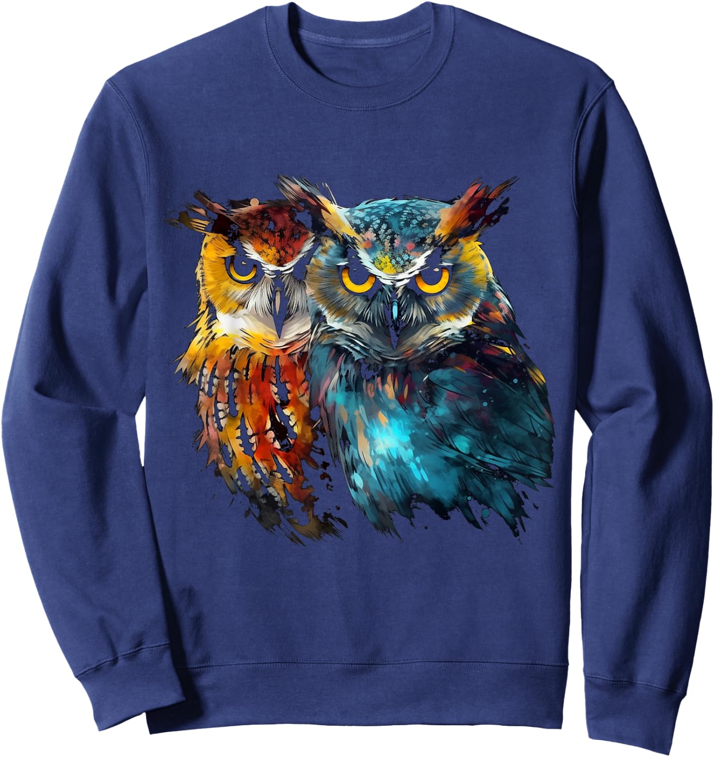 Owl Art - Animal Artwork Bird Owl Sweatshirt - Sweatshirt | Navy