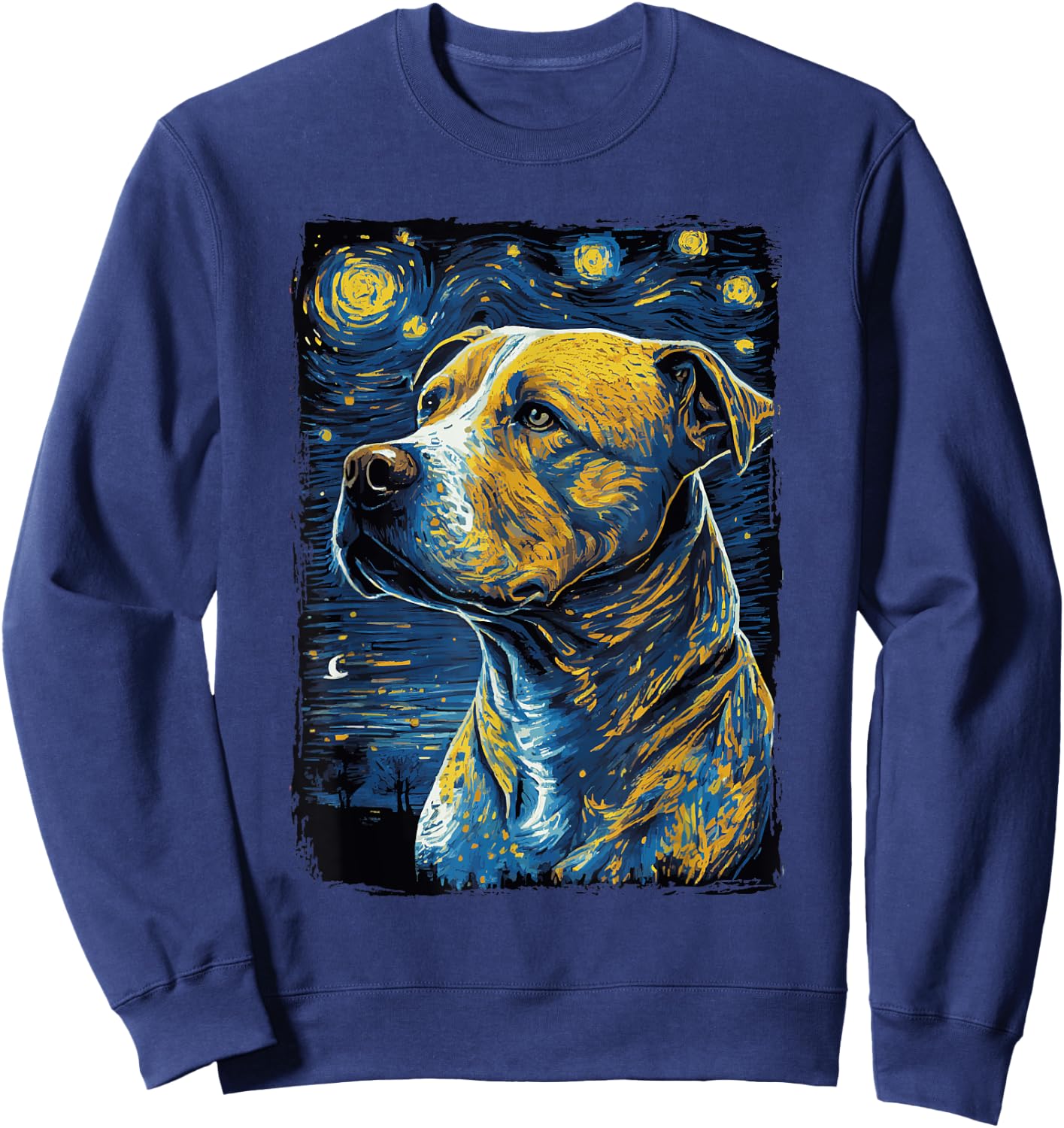 Pitbull Dog Starry Night Men Women Girls Kids Sweatshirt - Sweatshirt | Navy
