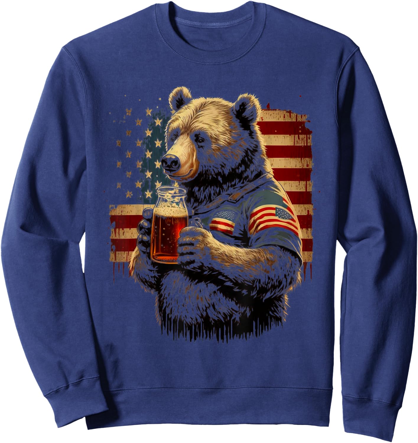 Patriotic Day Bear Drinking Beer Men Sweatshirt - Sweatshirt | Navy