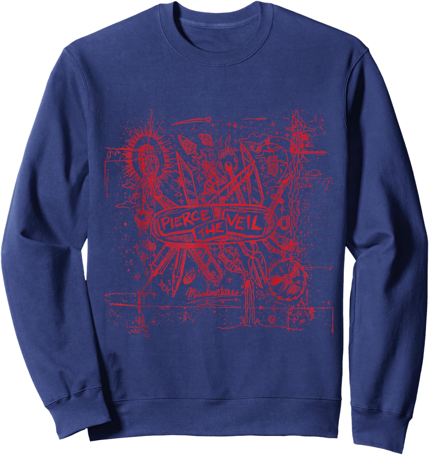 Pierce The Veil - Misadventures Cover in Red Print Sweatshirt - Sweatshirt | Navy