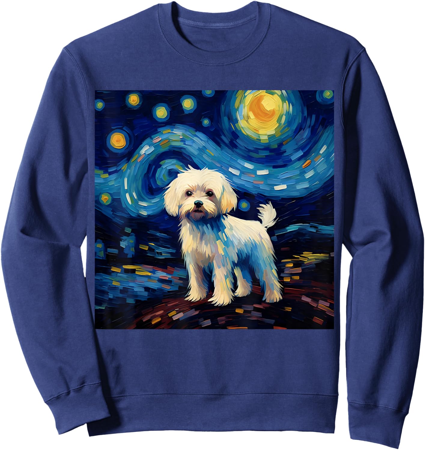 Surreal Starry Night Maltese Dog Women Girls Kids Sweatshirt - Sweatshirt | Navy