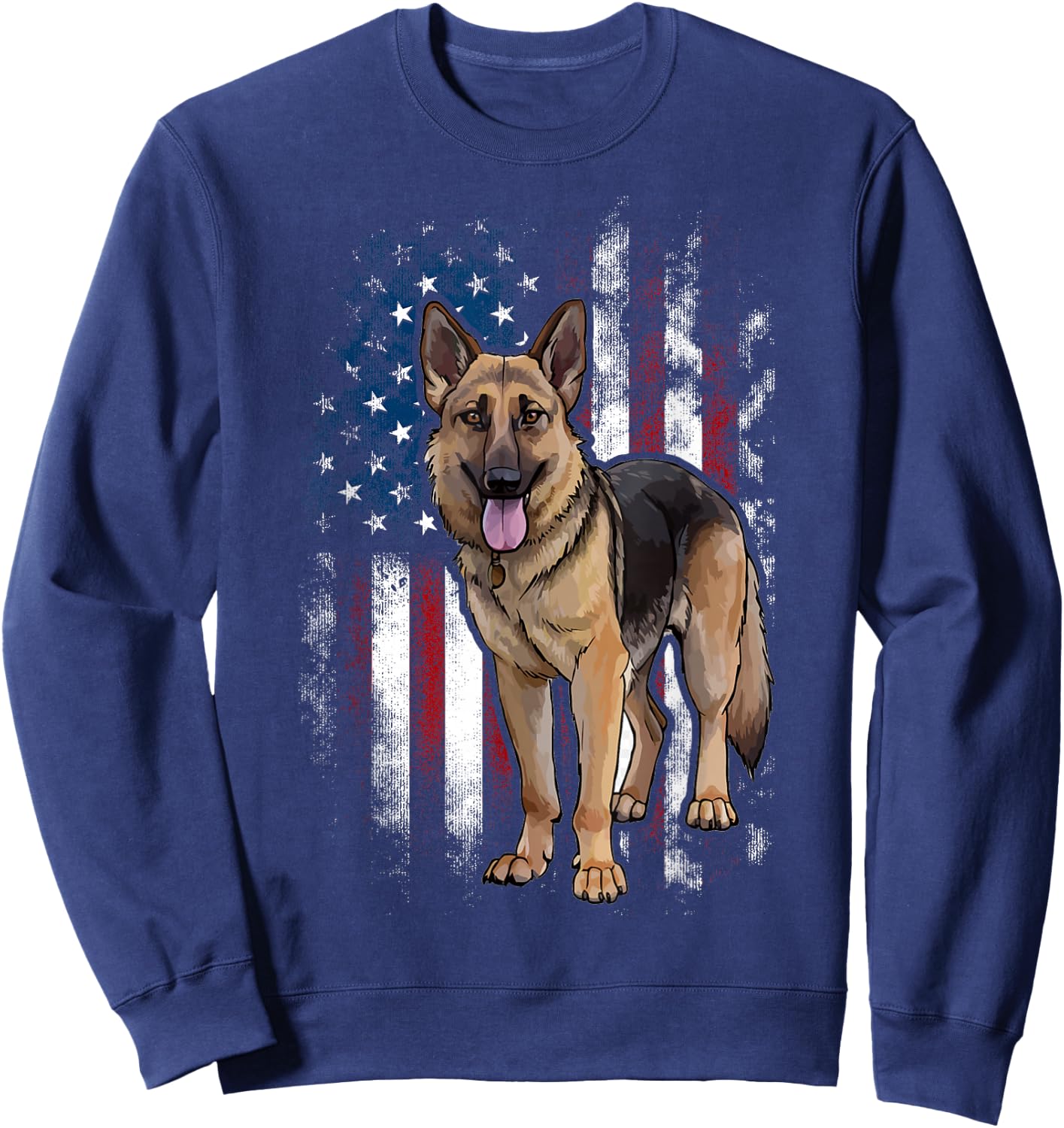 Patriotic German Shepherd American Flag Dog Men Women Sweatshirt - Sweatshirt | Navy