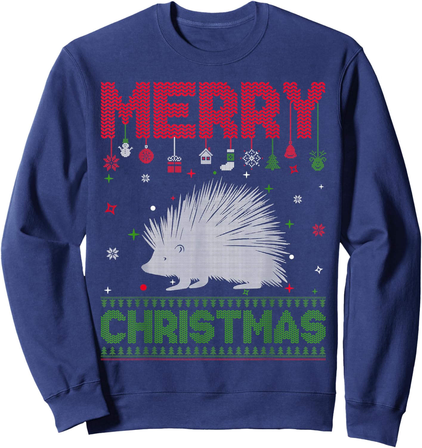 Ugly Holiday Sweater Christmas Funny Porcupine Graphic Sweatshirt - Sweatshirt | Navy