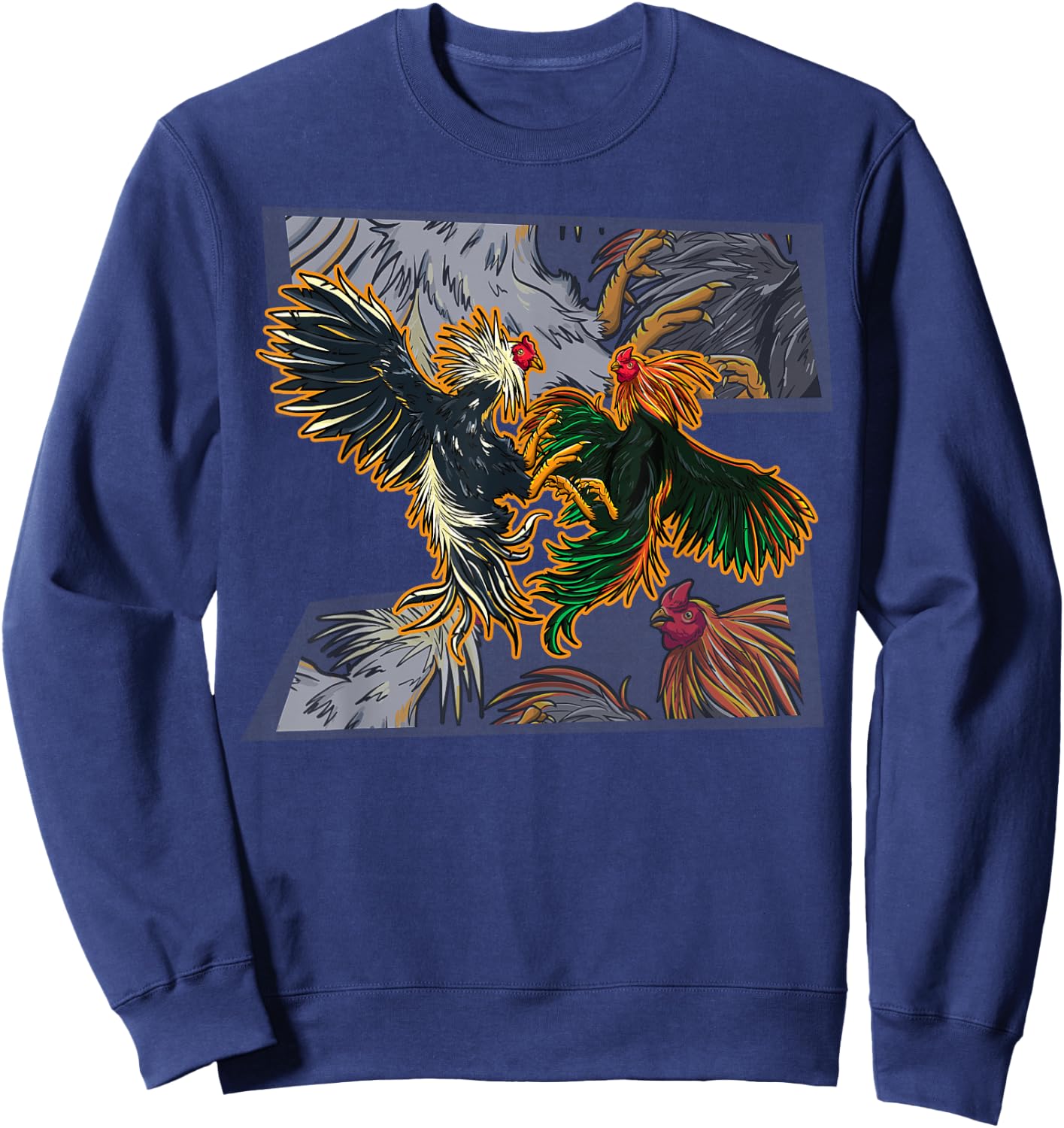 Halloween Dia De Los Muertos Sugar Skull Calavera Fighting Rooster Chicken Chinese Zodiac Pride & Brave -Adults Black Small Sweatshirt - Sweatshirt | Navy