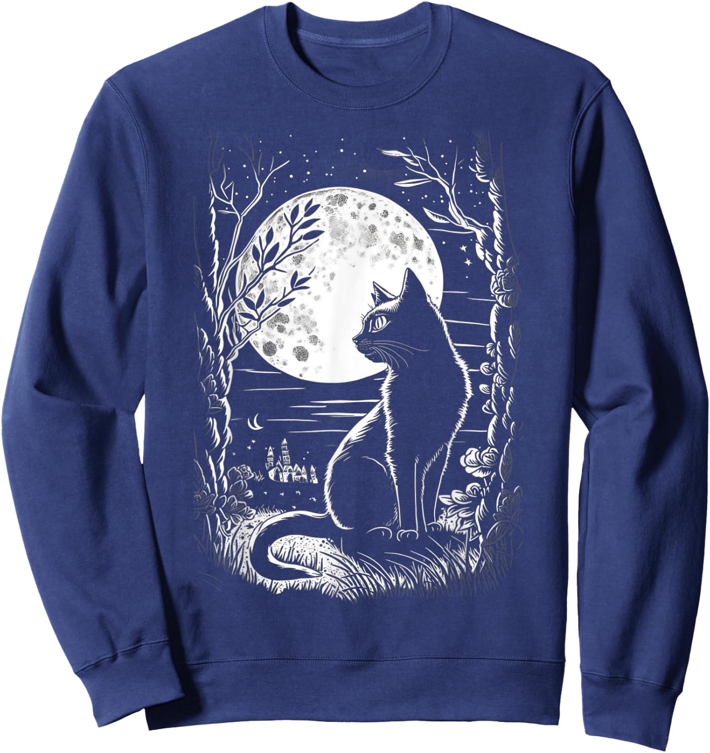 Mystical Cat Wiccan Moon Magic Sweatshirt - Sweatshirt | Navy
