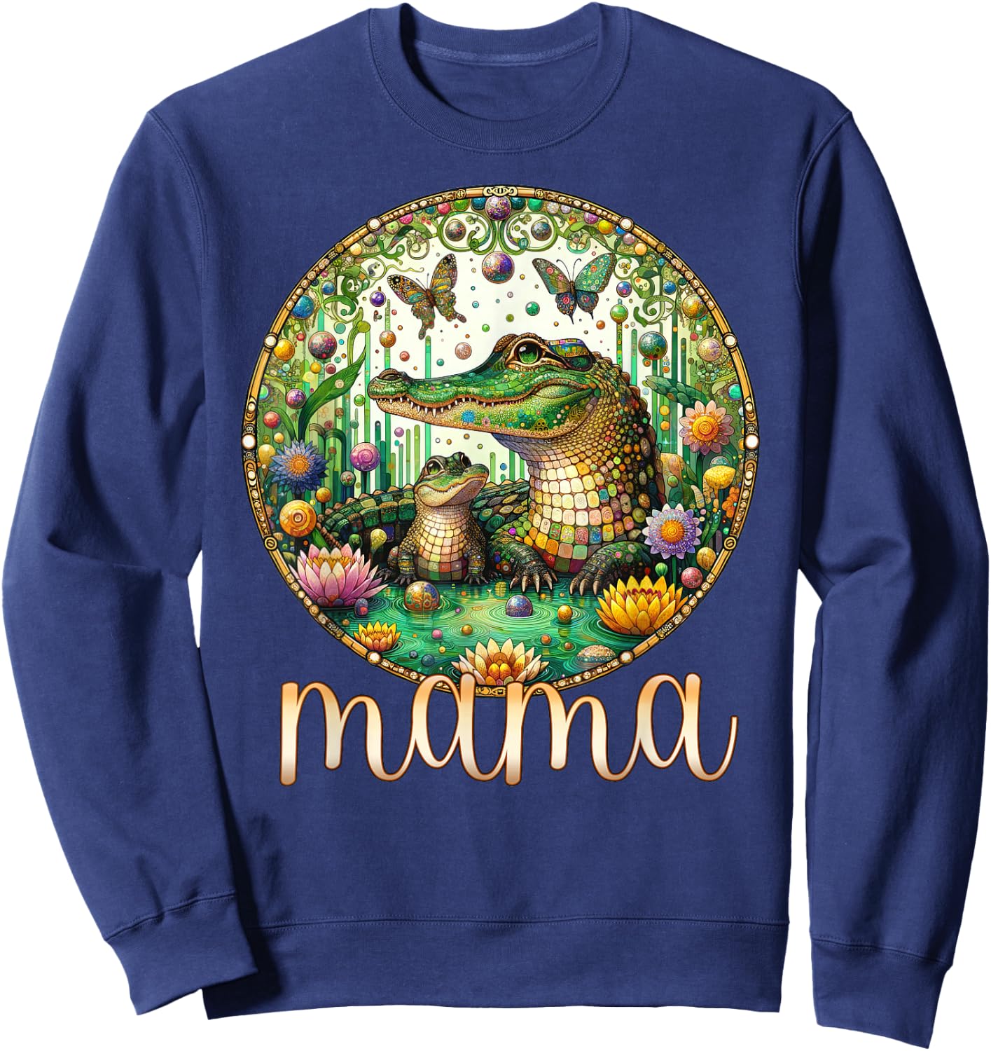Butterfly Mom Baby Alligator Crocodile Mama - Mother's Day Sweatshirt - Sweatshirt | Navy