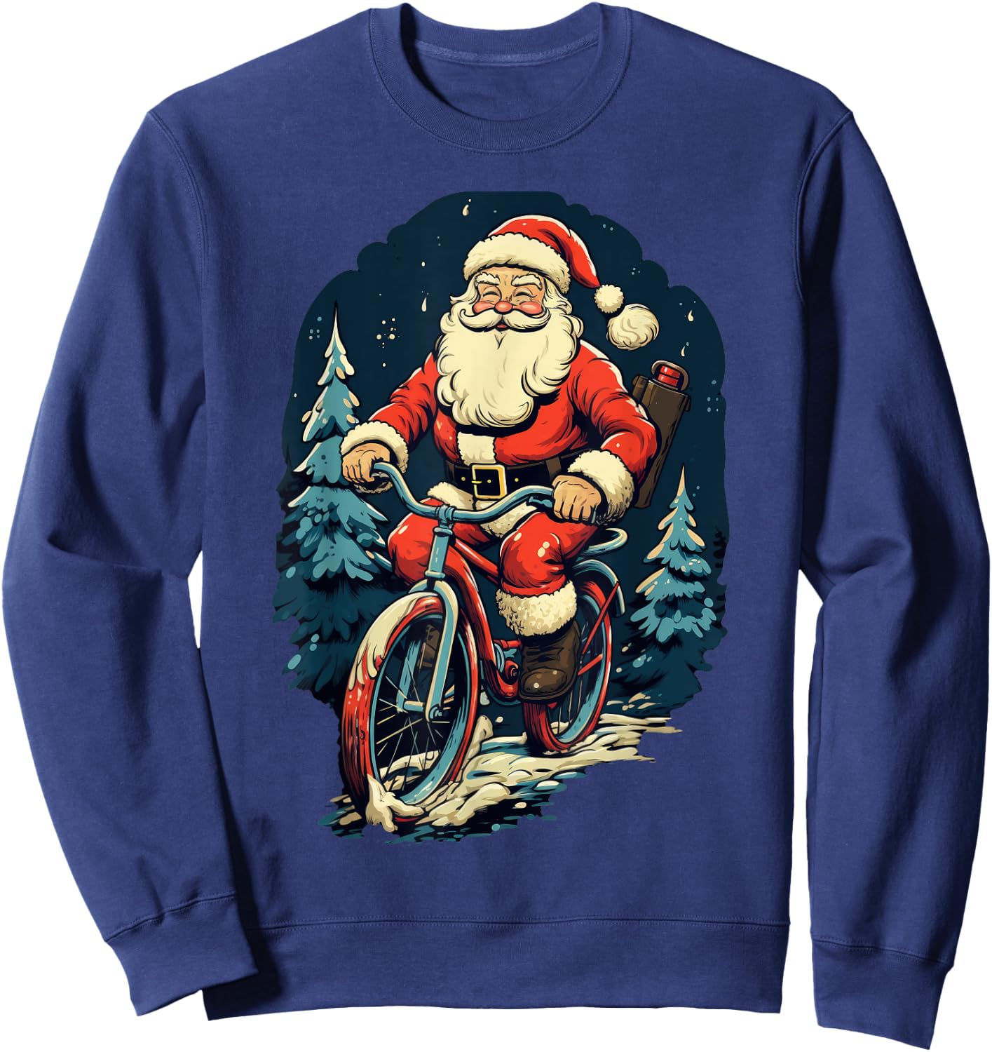 Santa Riding Bicycle Cycling Funny Christmas Boys Girls Kids Sweatshirt - Sweatshirt | Navy