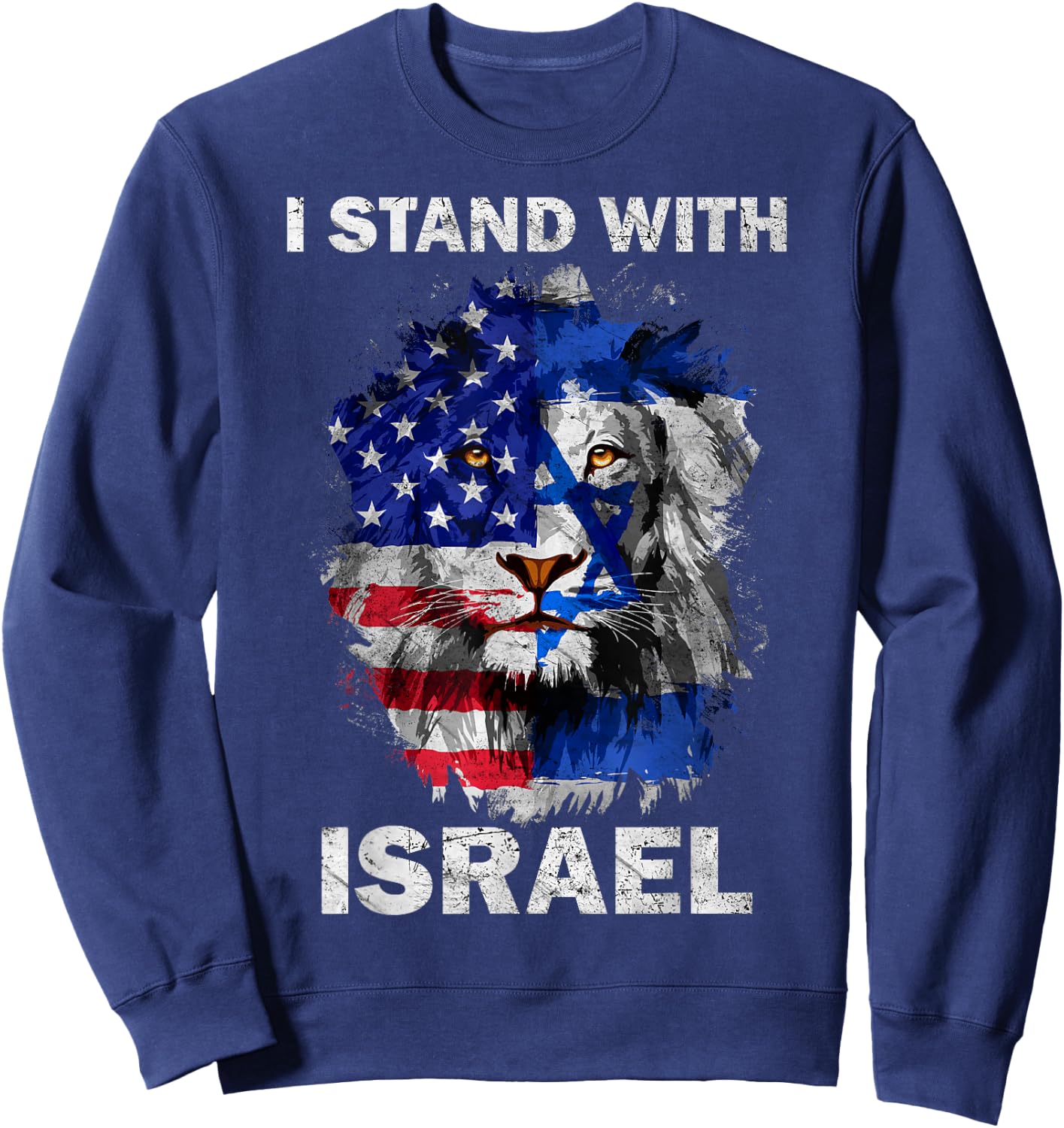 I Stand With Israel Vintage USA Israel Flag Sweatshirt - Sweatshirt | Navy