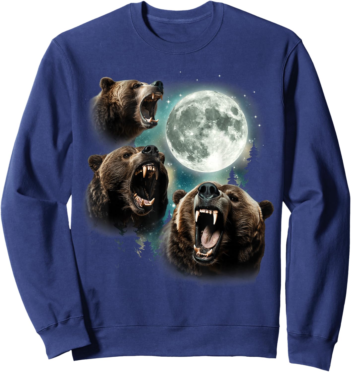 Three Grizzly Bears Howl At Moon Starry Mountain Forest Bear Sweatshirt - Sweatshirt | Navy