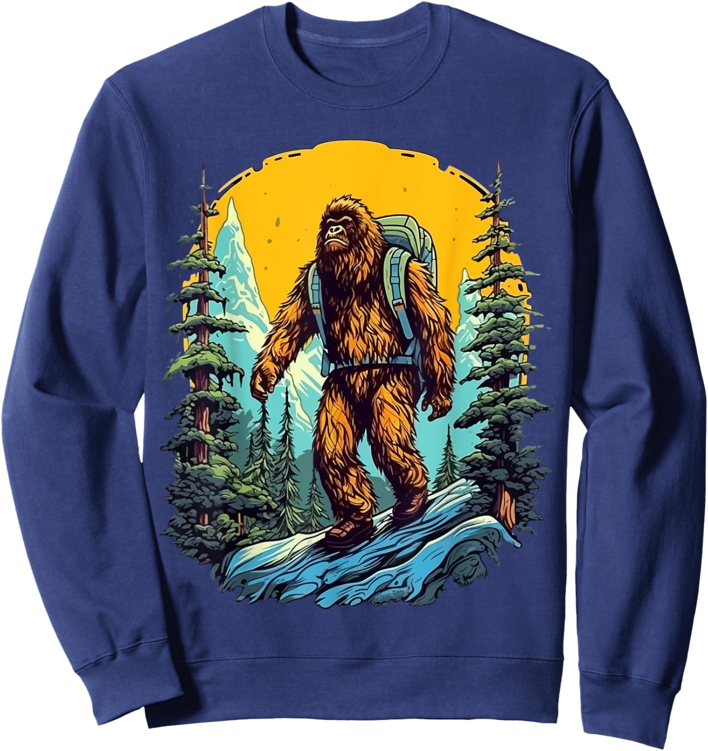 Aesthetic Outdoor Mountain Adventure Hiking Bigfoot Sweatshirt - Sweatshirt | Navy