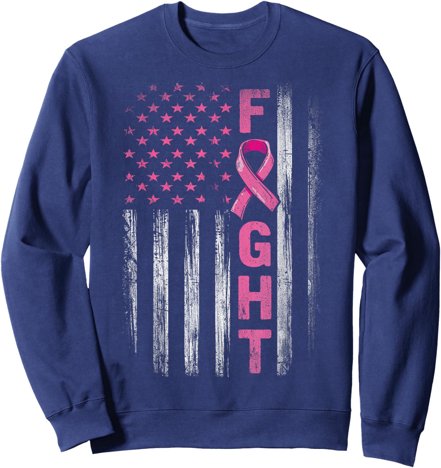 Fight Breast Survivor American Flag Breast Cancer Awareness Sweatshirt - Sweatshirt | Navy