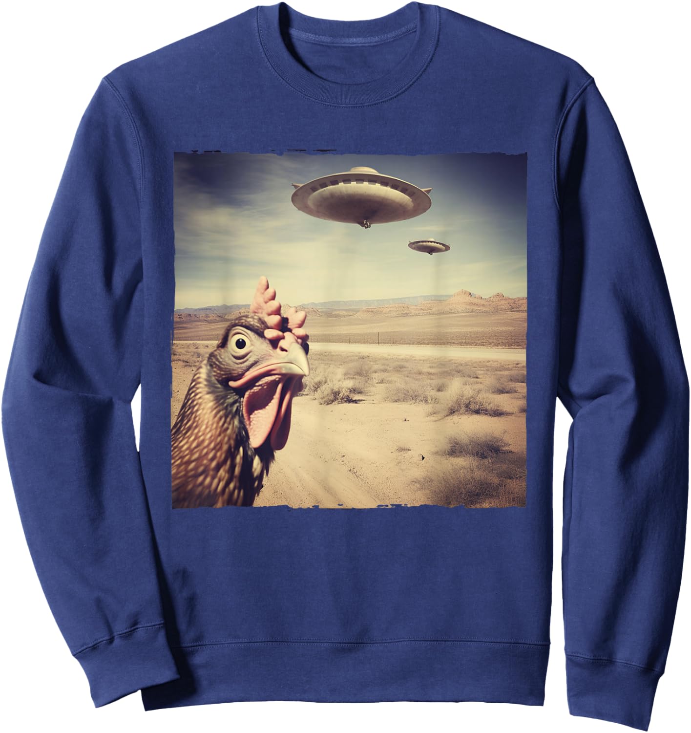 Chicken UFO Alien Flying Saucer Sweatshirt - Sweatshirt | Navy