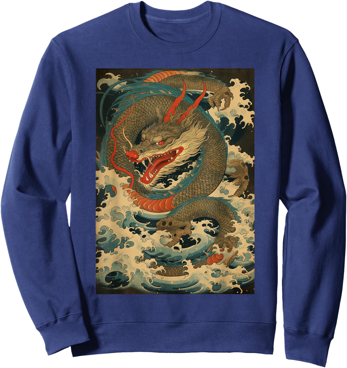 Vintage Dragon Japanese Graphical Art Retro Tattoo Sweatshirt - Sweatshirt | Navy
