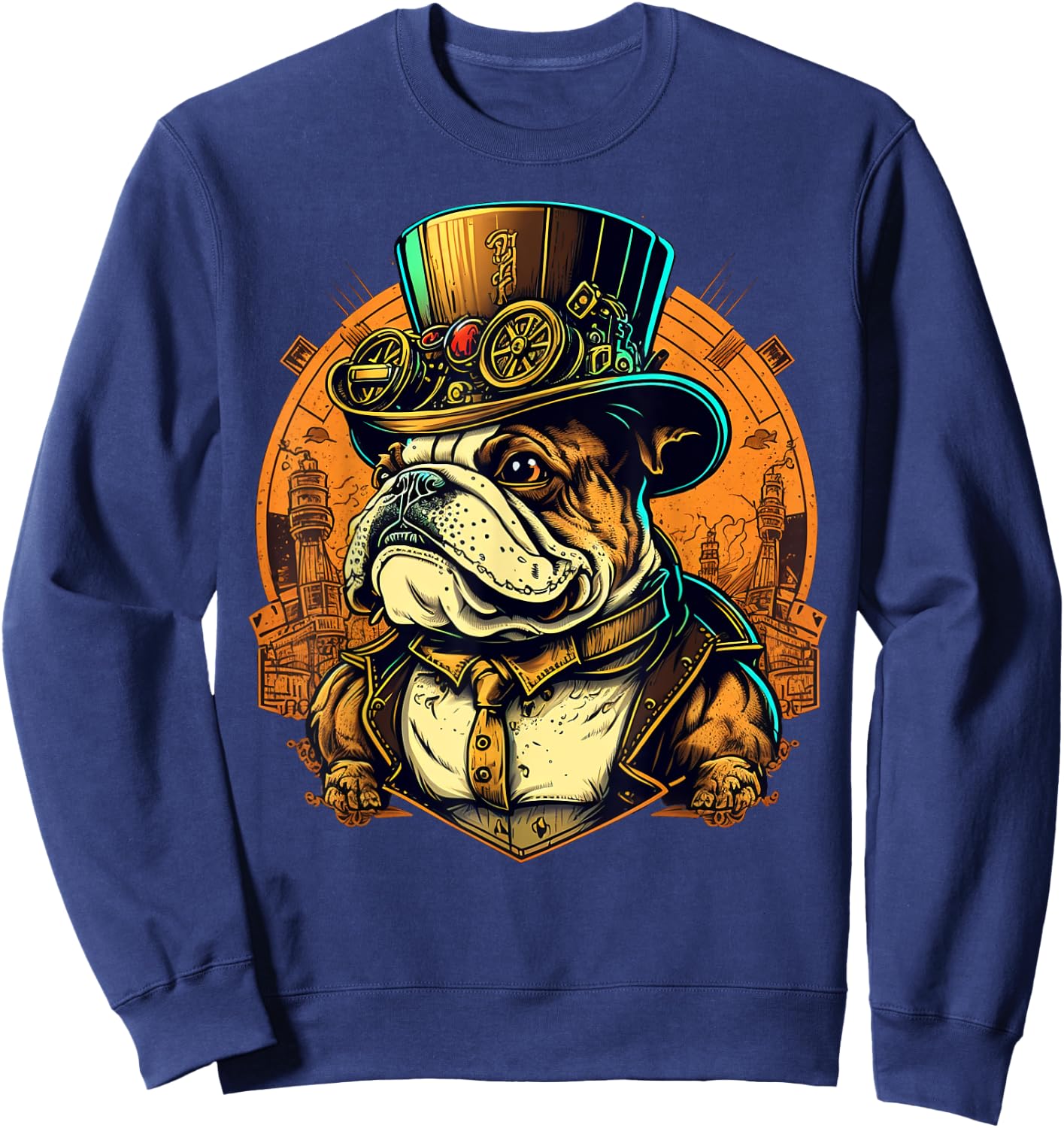 Steampunk Bulldog Women Kids Sweatshirt - Sweatshirt | Navy