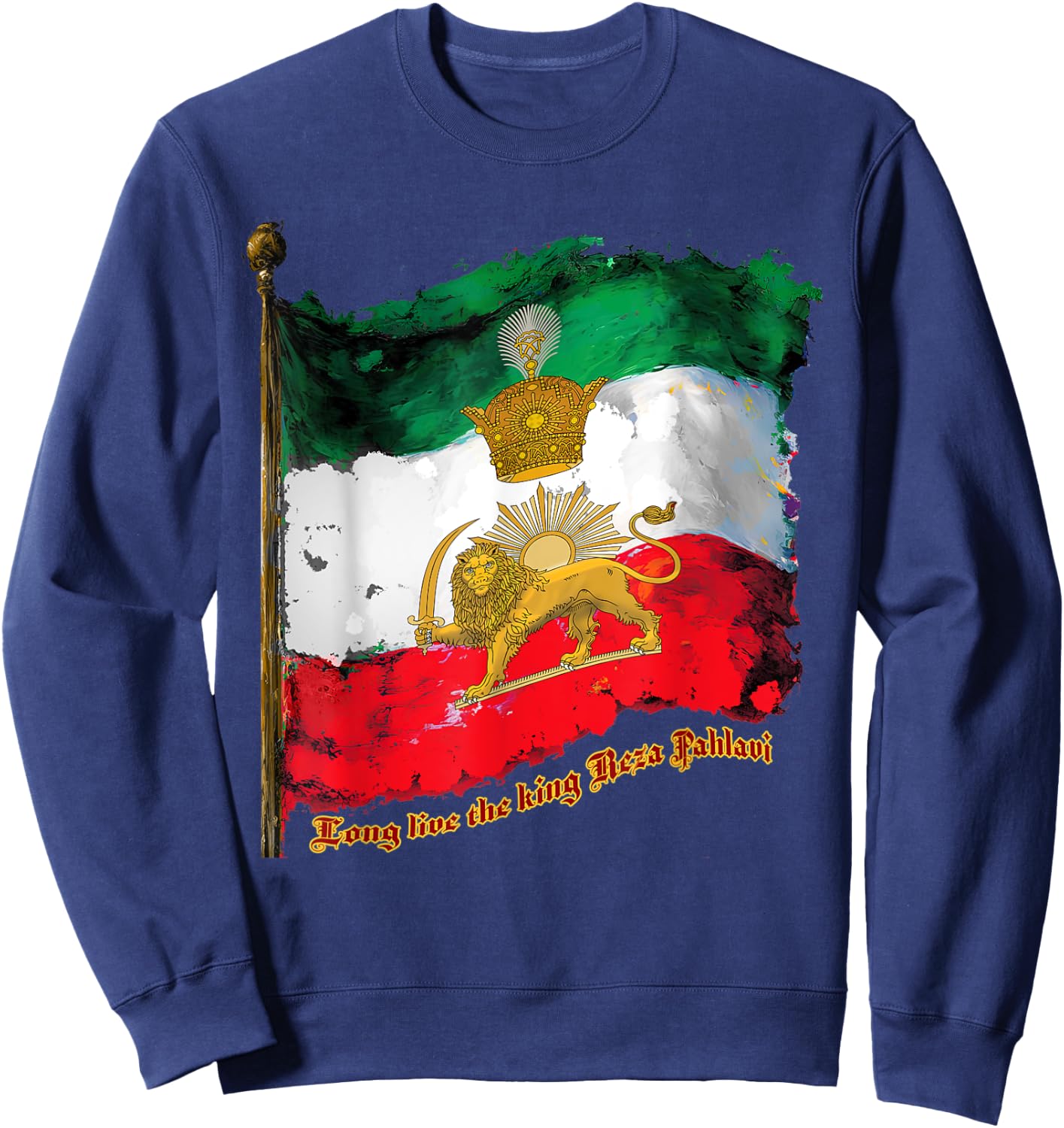 Irans Flag with Pahlavi Crown shir va khorshyid Sweatshirt - Sweatshirt | Navy