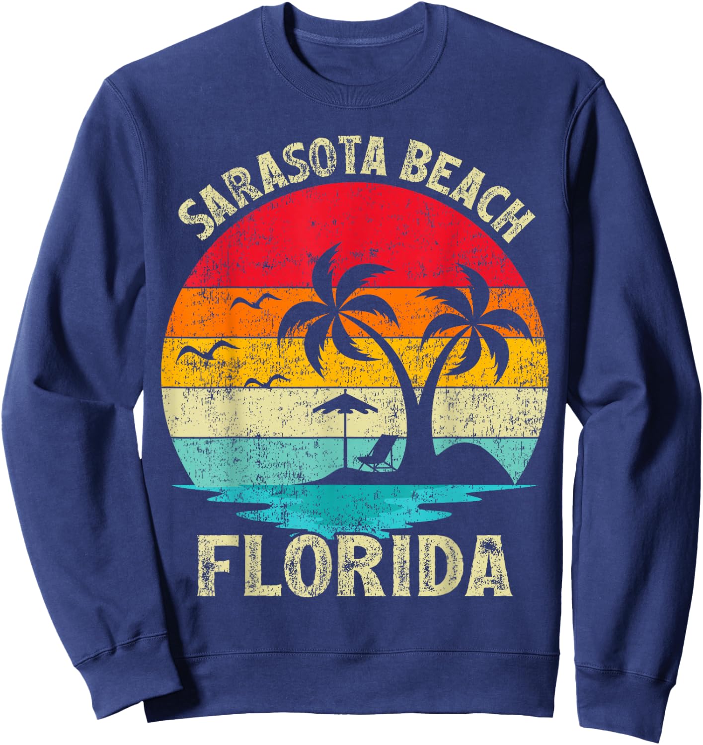 Family Vacation Vintage Retro Florida Sarasota Beach Men Women Girls Kids Sweatshirt - Sweatshirt | Navy