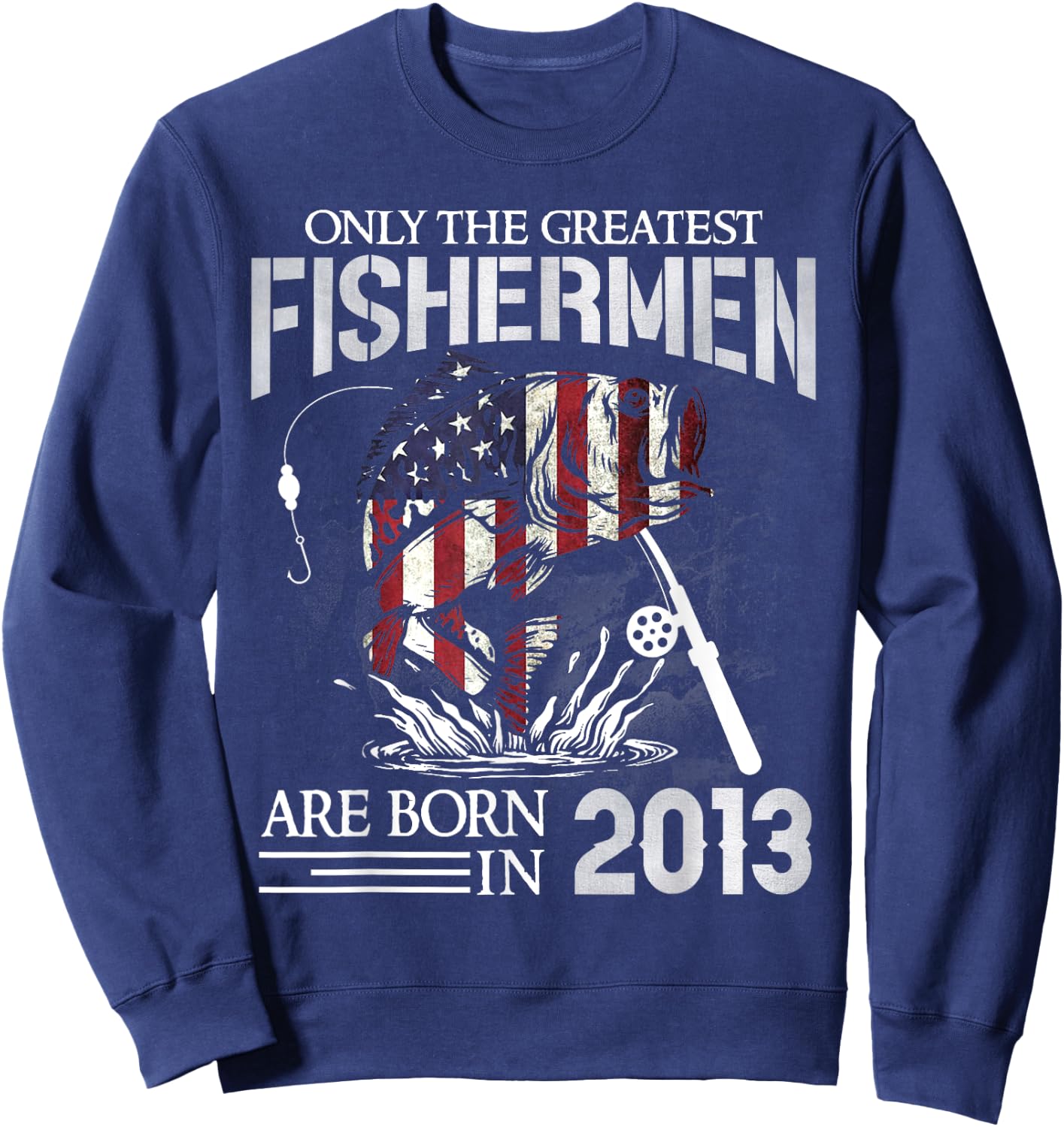 11th Birthday Fishermen USA Flag 11 Year Old Fishing Boy Sweatshirt - Sweatshirt | Navy