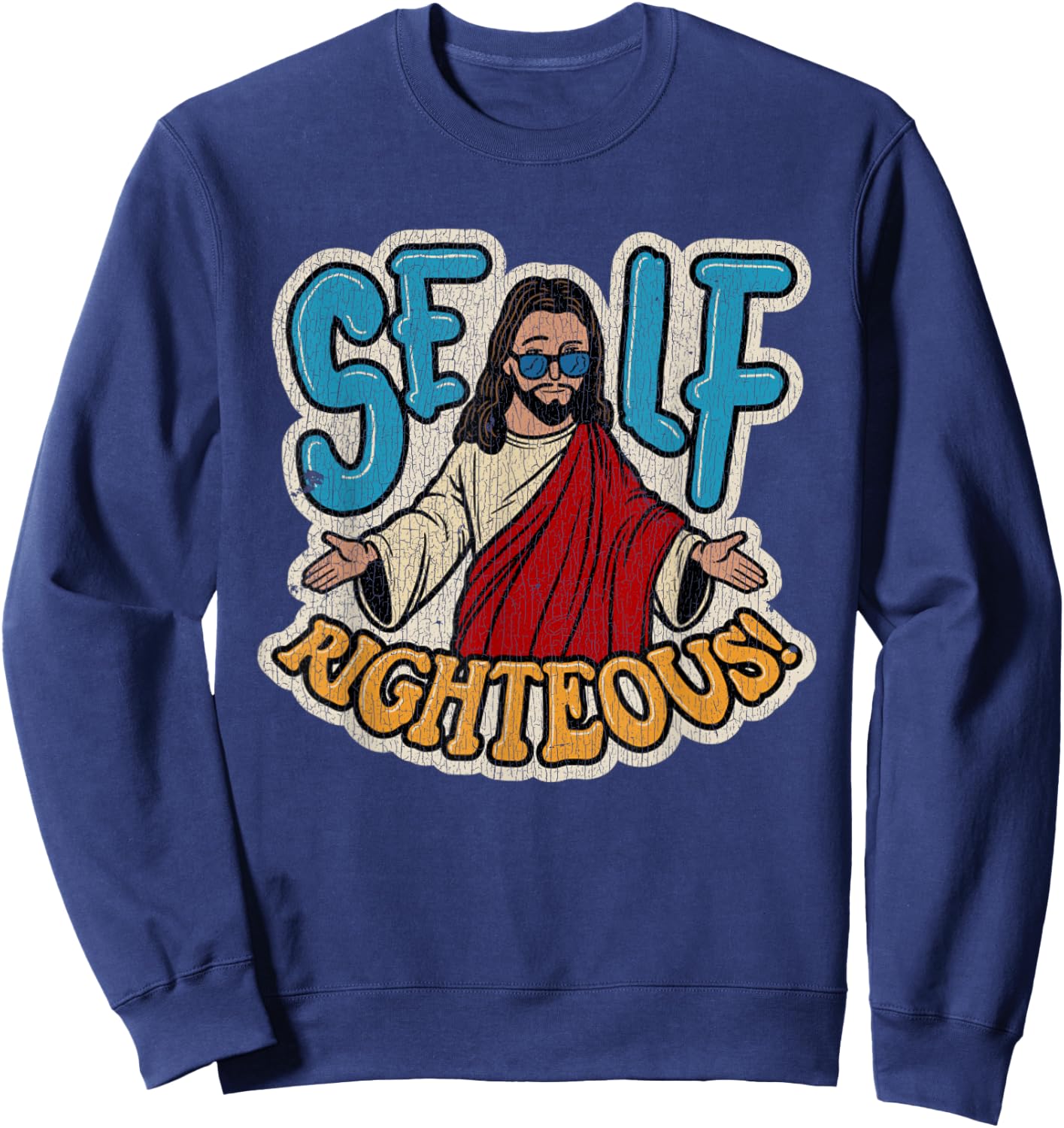 Vintage Self Righteous! Righteous Jesus Sweatshirt - Sweatshirt | Navy