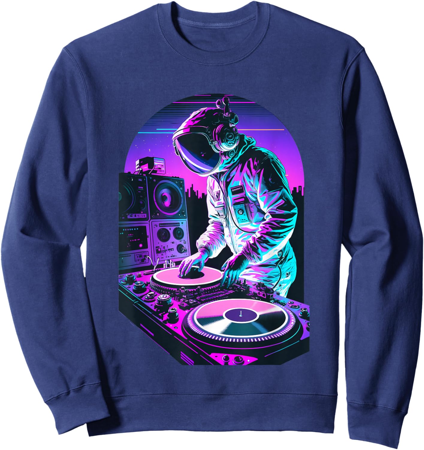 Astronaut DJ, DJing in Space, EDM cool Graphic Vaporwave Sweatshirt - Sweatshirt | Navy