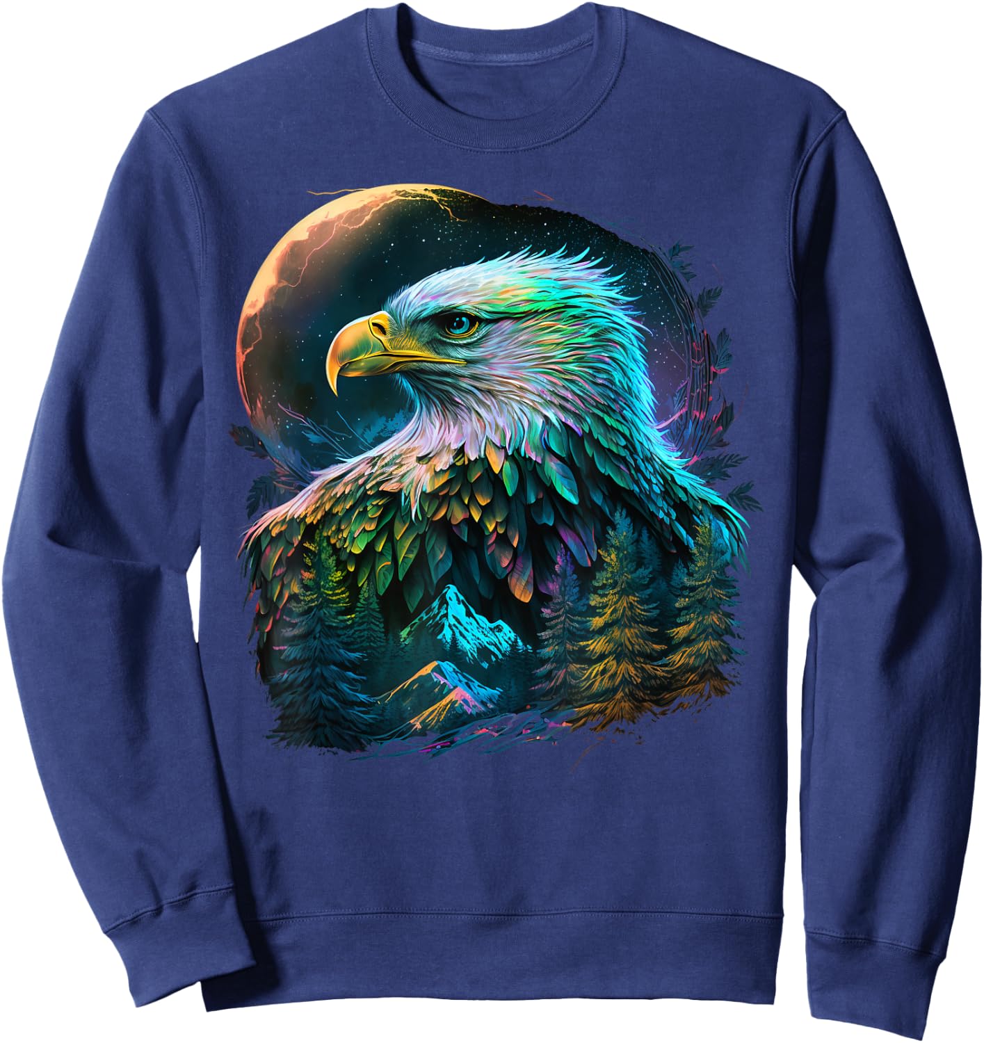 Colorful Realistic Eagle in Wilderness Nature on Moon Eagle Sweatshirt - Sweatshirt | Navy