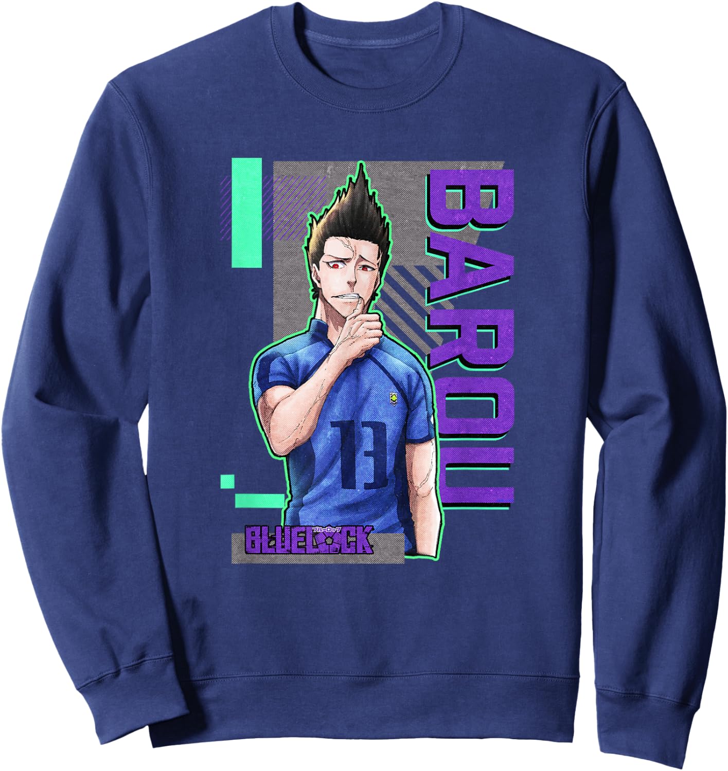 Blue Lock Shouei Barou Sporting Epic Neon Big Chest Portrait Sweatshirt - Sweatshirt | Navy