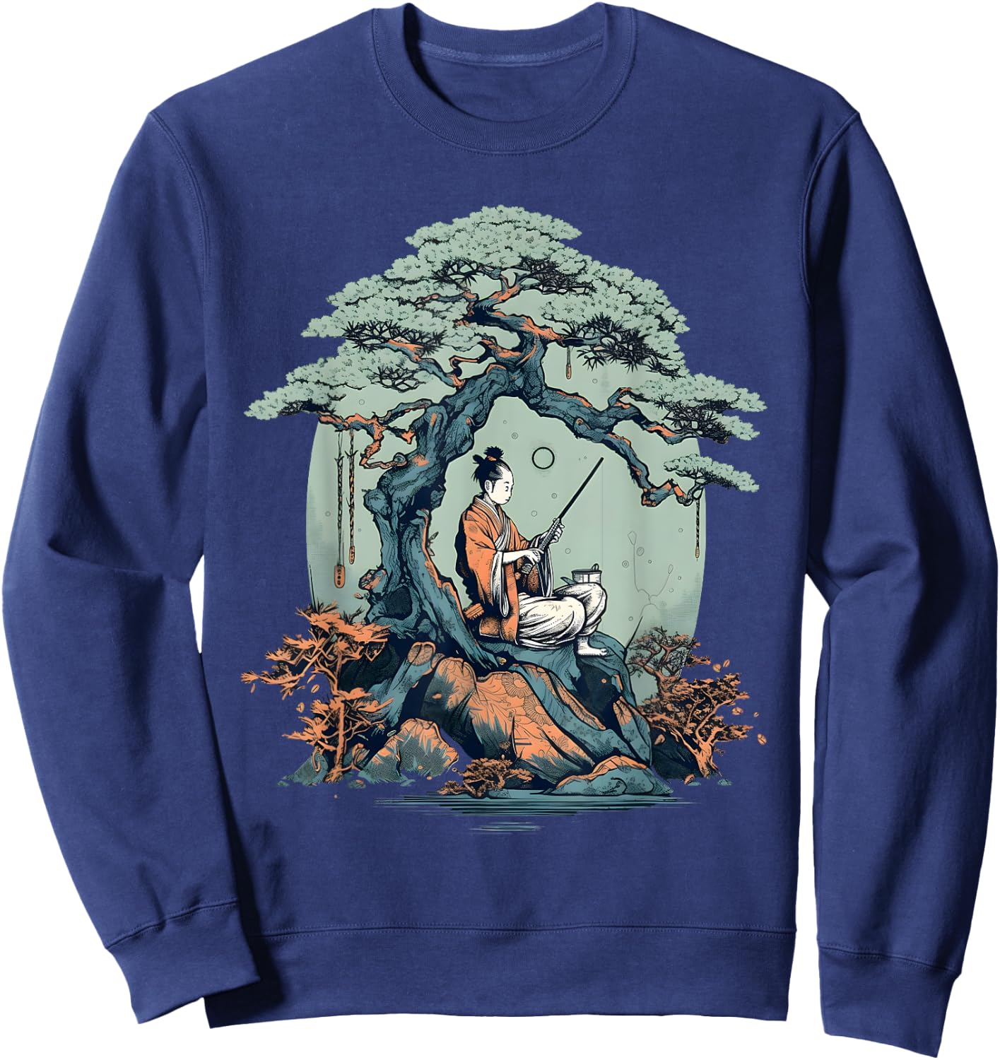 Relaxing Samurai Bonsai Tree Sweatshirt - Sweatshirt | Navy