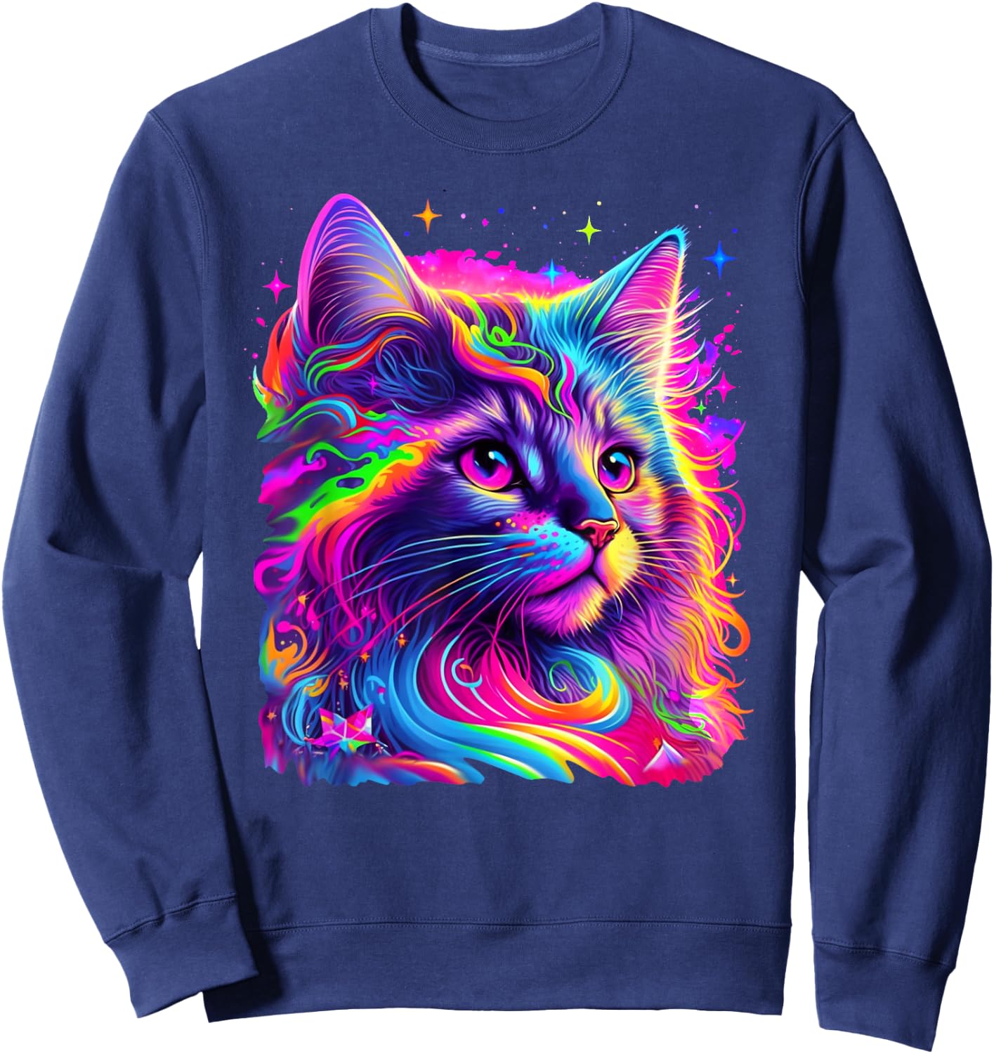 Colorful Rainbow Cat Graphic Sweatshirt - Sweatshirt | Navy