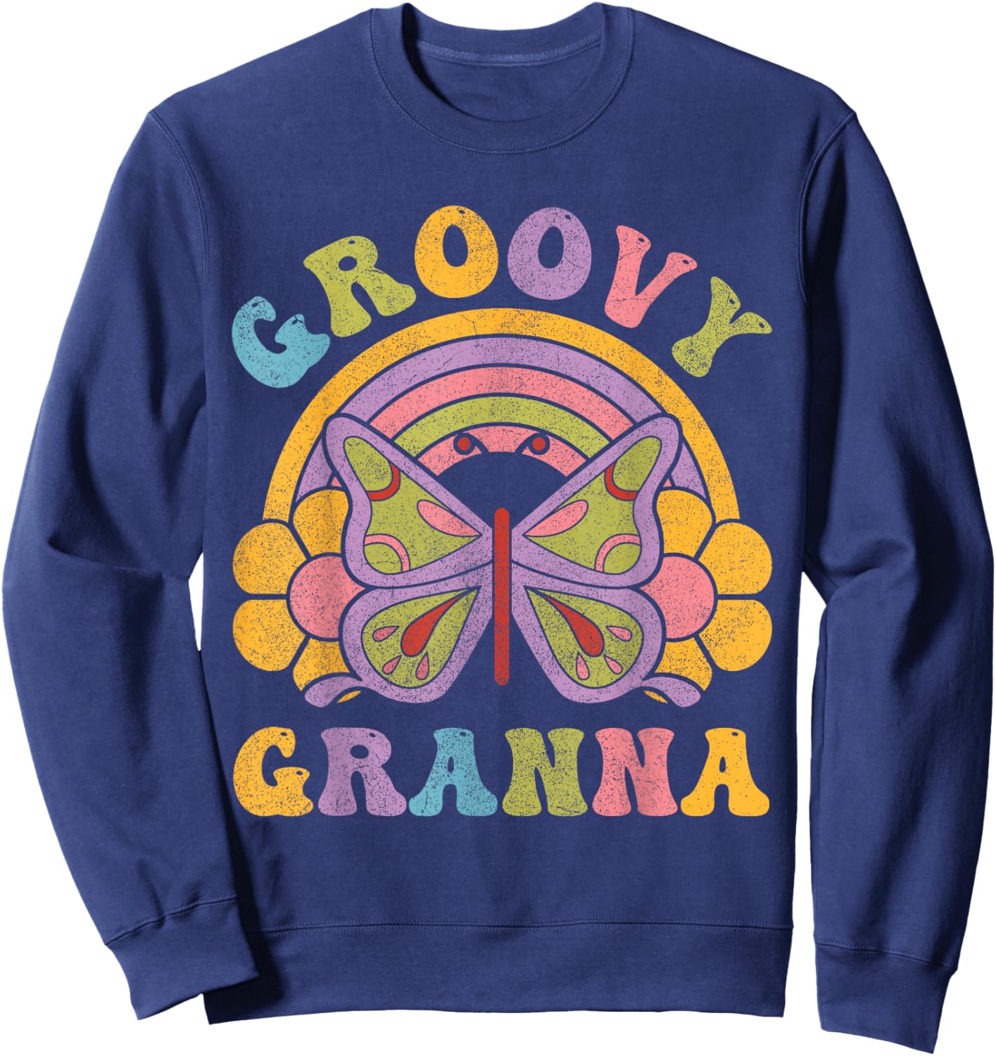 80s 70s Shirts , Grandma Groovy Granna Butterfly Sweatshirt - Sweatshirt | Navy