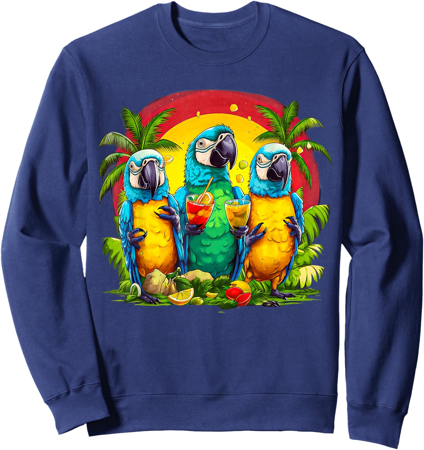 Parrots Drinking Margarita Hawaiian On Summer Vacation Birds Women Sweatshirt - Sweatshirt | Navy