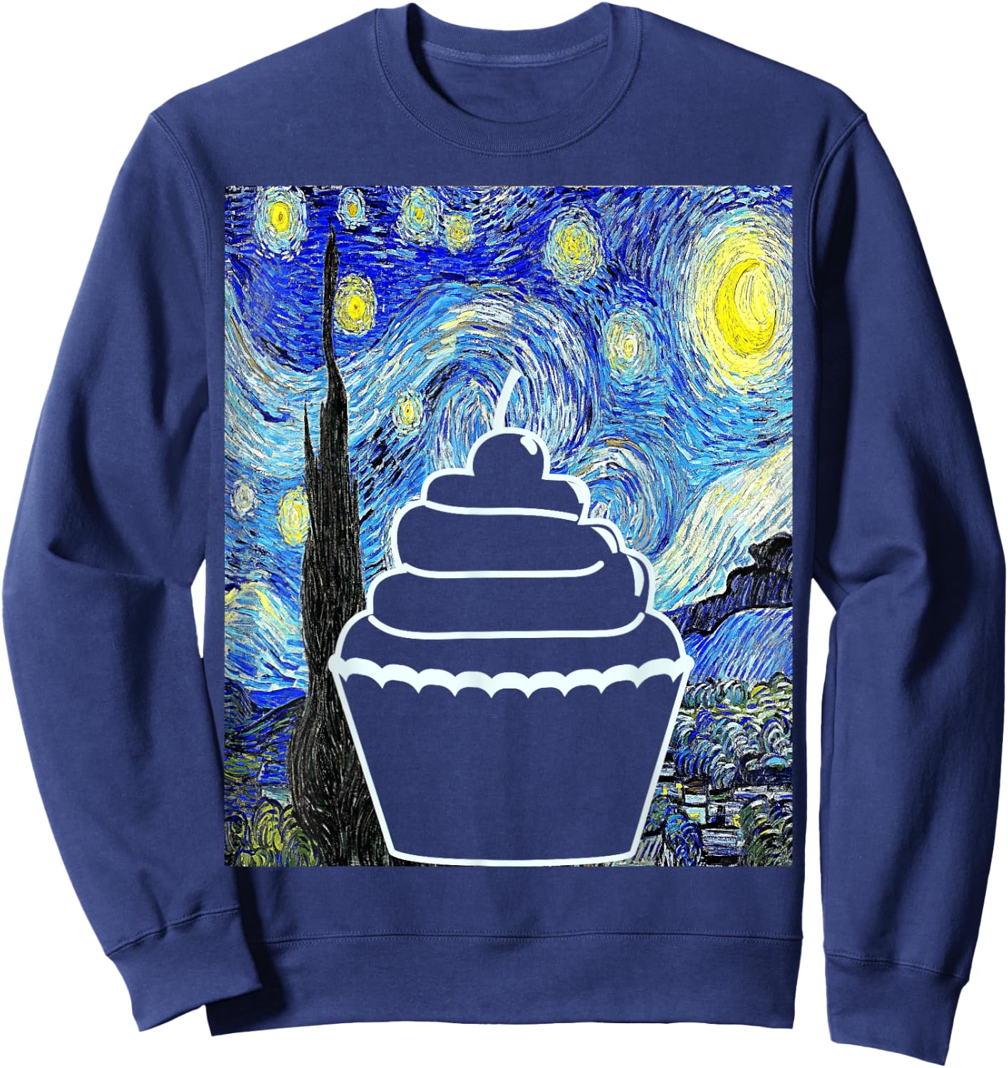 Cupcake Starry Night Cupcake Lover Baking Painting Sweatshirt - Sweatshirt | Navy