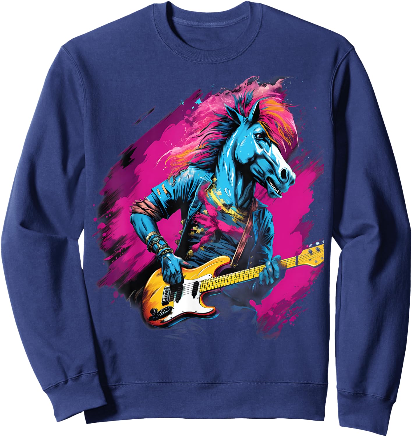 Punk Rock Guitar Horse Guitarist Sweatshirt - Sweatshirt | Navy