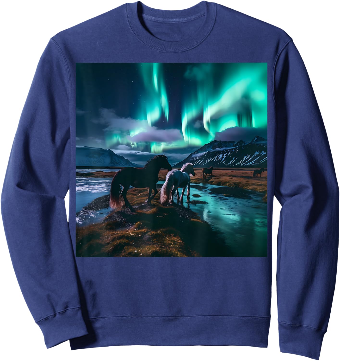 Iceland Northern Lights Landscape Wilderness Horse Souvenir Sweatshirt - Sweatshirt | Navy