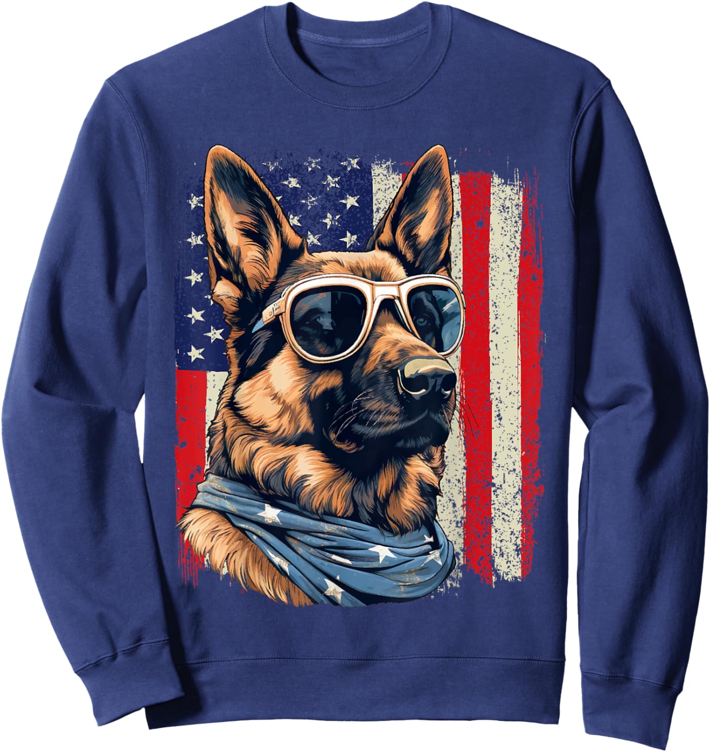 Patriotic German Shepherd American Flag 4th Of July Shepherd Sweatshirt - Sweatshirt | Navy