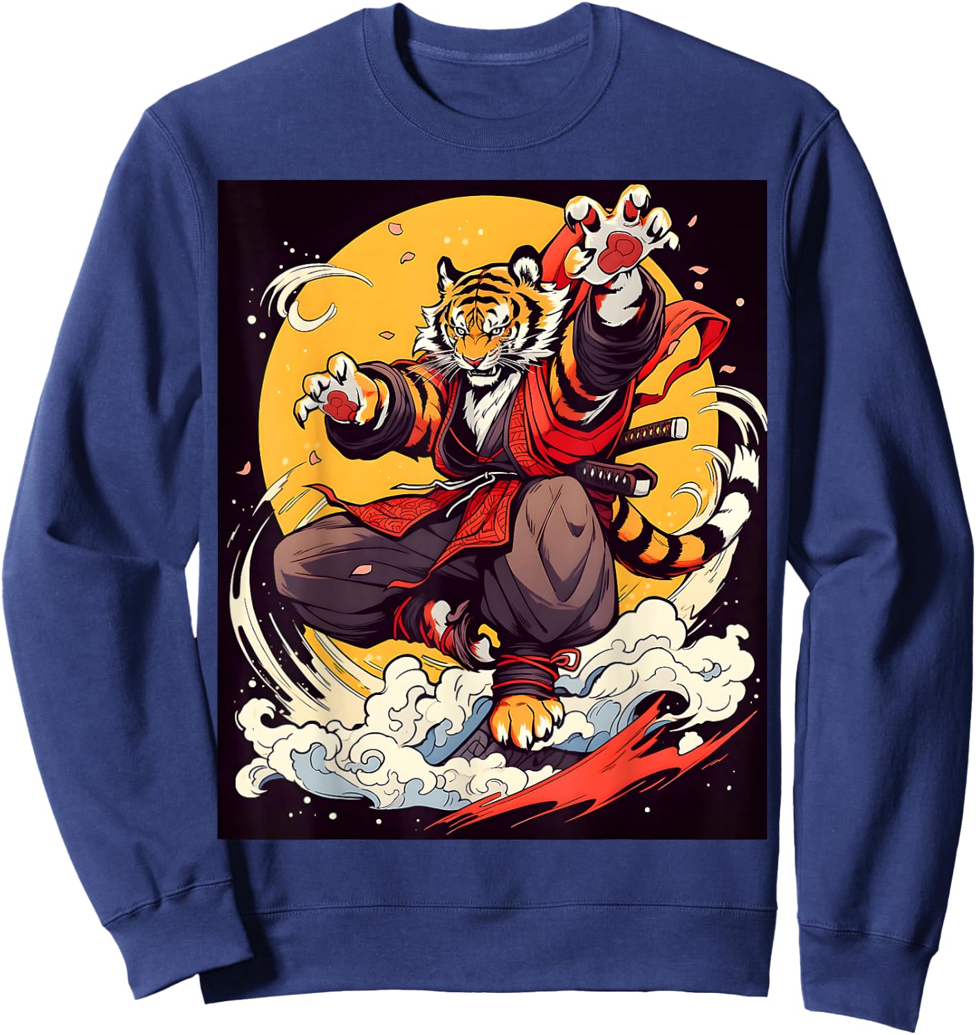 Design Featuring a Majestic Tiger in the World of Kabuki Sweatshirt - Sweatshirt | Navy