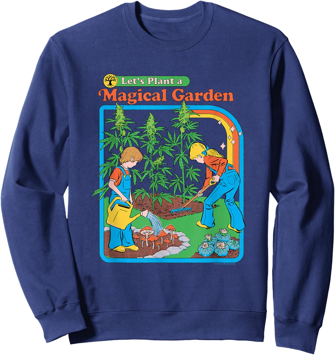 Steven Rhodes Magical Mushroom Garden Retro Dark Humor Sweatshirt - Sweatshirt | Navy