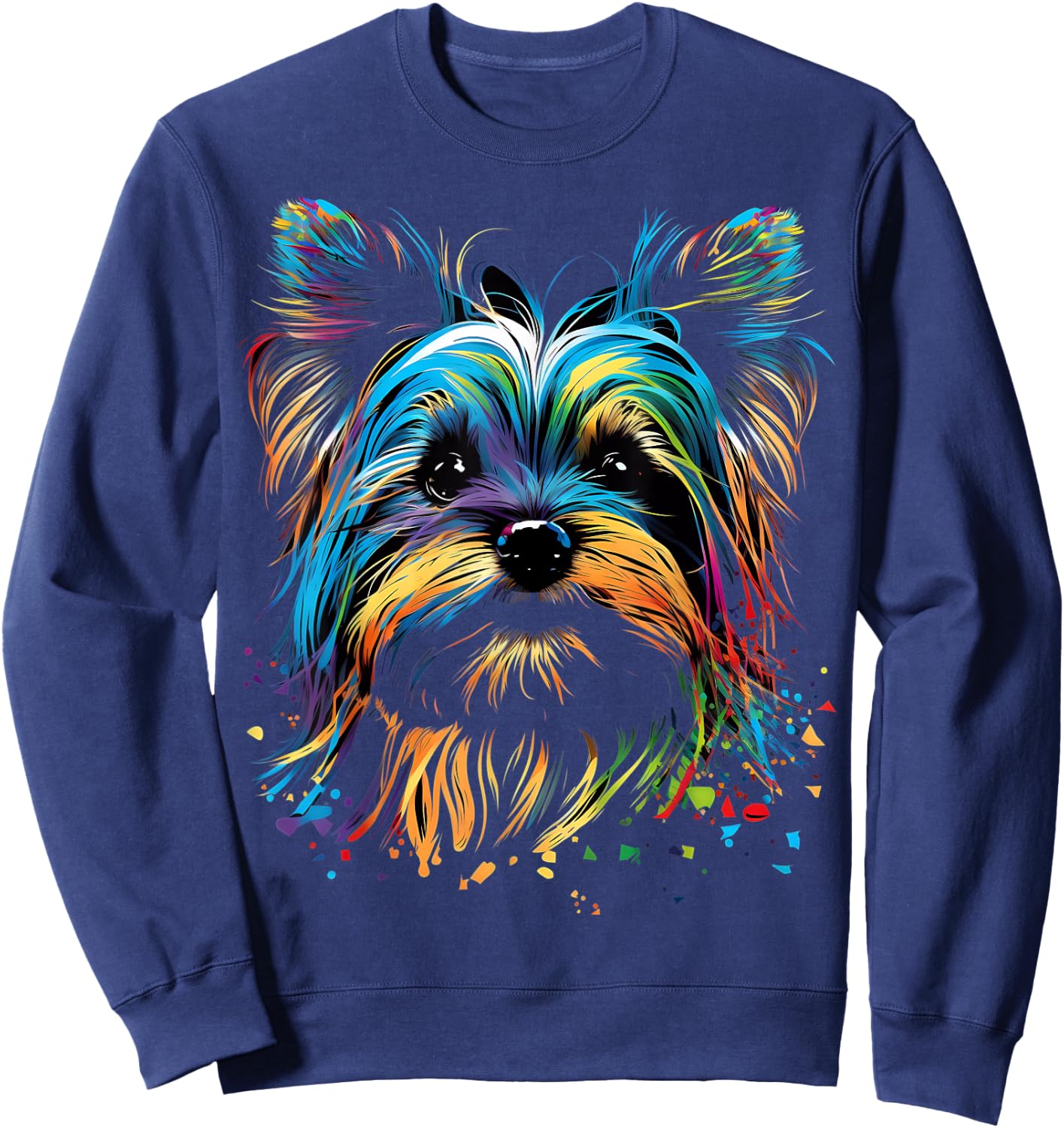 Colorful Yorkie Yorkshire Terrier Dog Face Painting Black Women Kids Sweatshirt - Sweatshirt | Navy