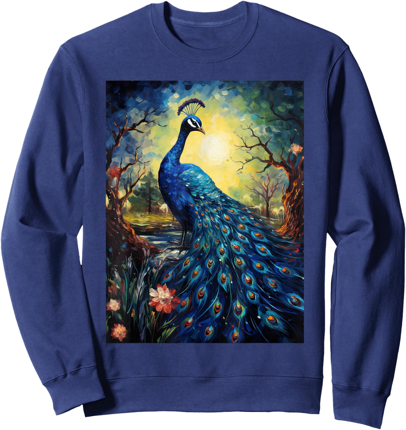 Peacock Starry Night Van Gogh Style Graphic Sweatshirt - Sweatshirt | Navy