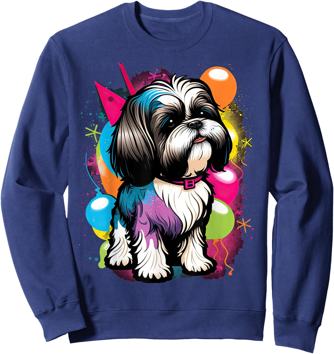 Shih Tzu Dog Birthday Party Themed Women Sweatshirt - Sweatshirt | Navy