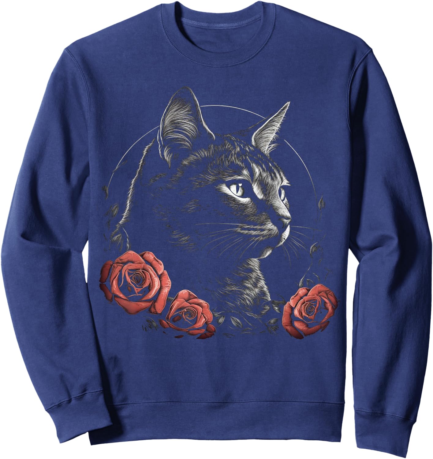 Cat Art Flowers - Pet Cat Motif Animal Cat Sweatshirt - Sweatshirt | Navy