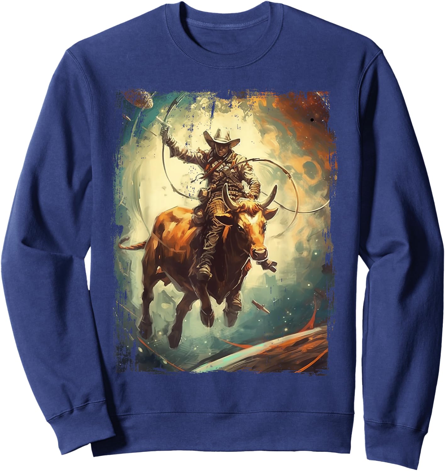 Space Rodeo Cowboy Western Southern Bull Riding Sweatshirt - Sweatshirt | Navy
