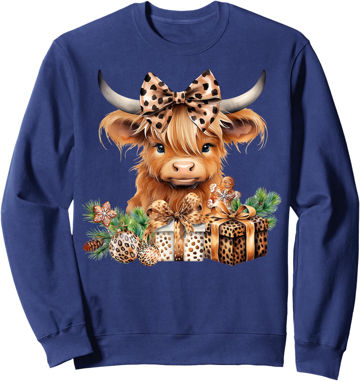 Baby Highland Cow Merry Christmas Leopard Cute Cow Farmer Sweatshirt - Sweatshirt | Navy