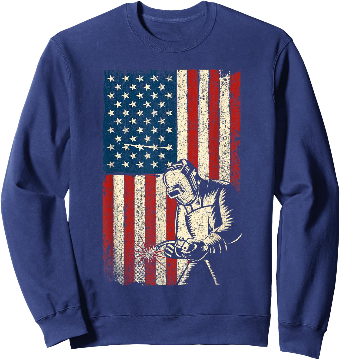 Funny Welder Shirts - USA Flag Welder - Black - Small - - Adults - Short Sleeve - Classic Fit - Cotton, Polyester Sweatshirt - Sweatshirt | Navy