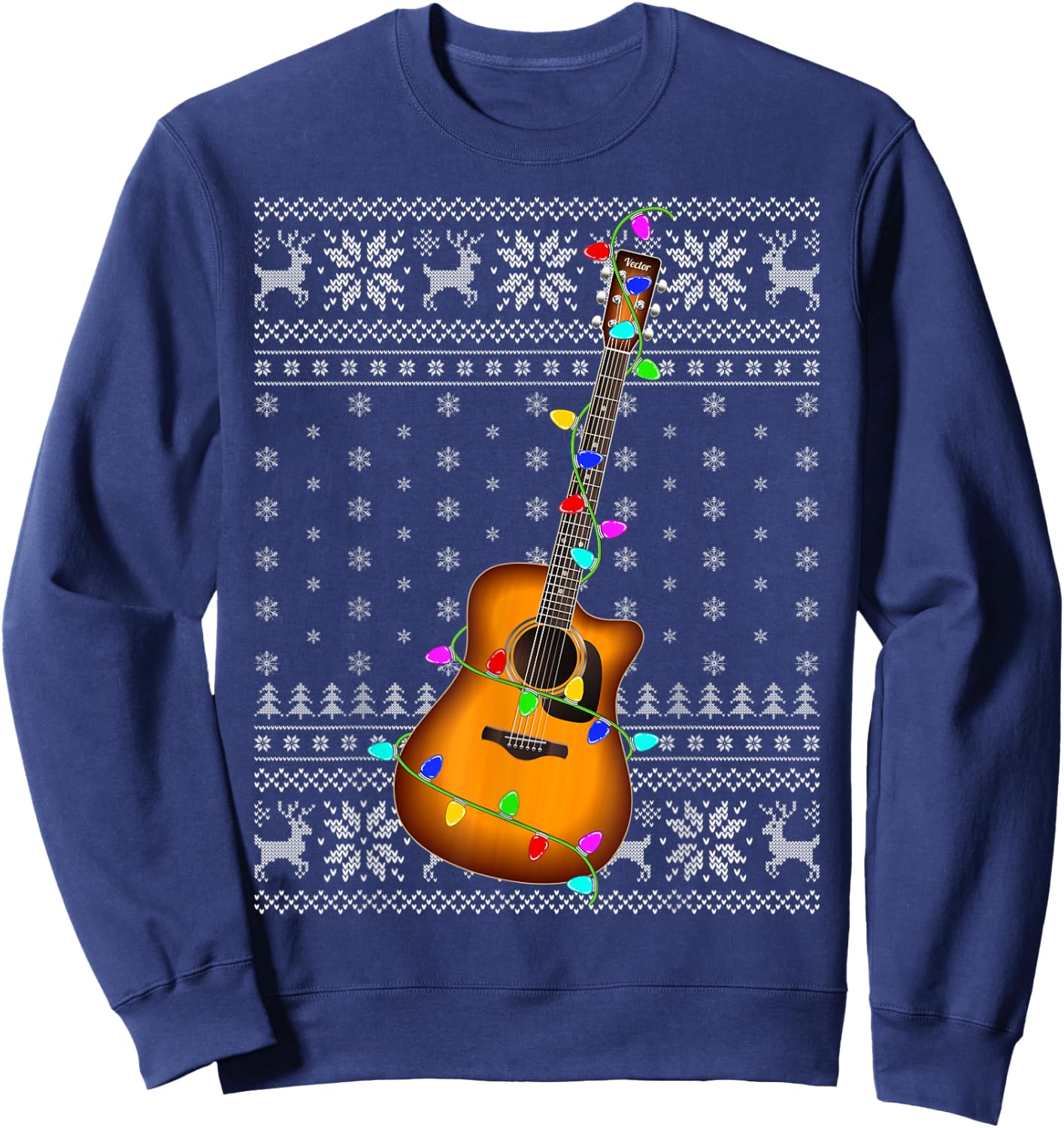 Guitar Music Lover Xmas Lighting Ugly Guitar Christmas Sweatshirt - Sweatshirt | Navy