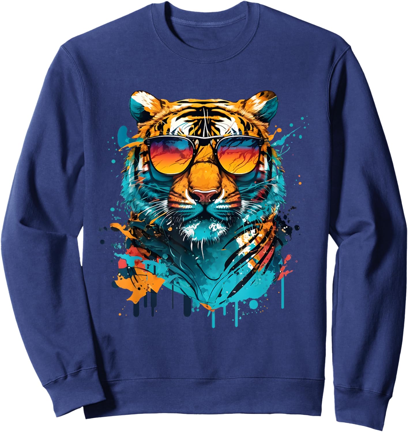 Colorful Tiger Face Tiger Head Wild Cat Lover Sweatshirt - Sweatshirt | Navy