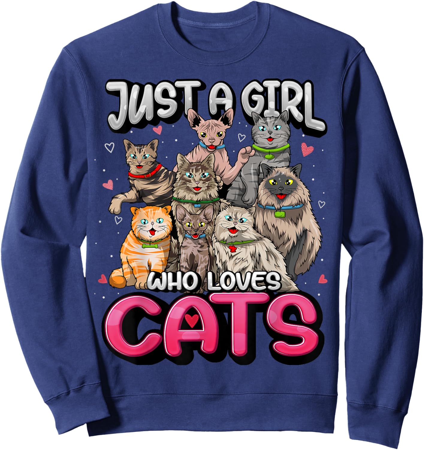 Just A Girl Who Loves Cats Shirt Cute Cat Lover Cat Mom Girl Sweatshirt - Sweatshirt | Navy