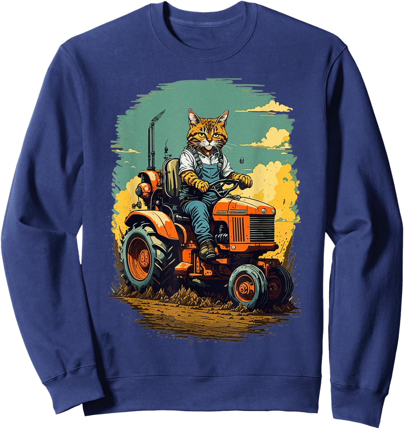 Funny Farm Tractor Lover Cat Farmer Life Cat Driving Tractor Sweatshirt - Sweatshirt | Navy