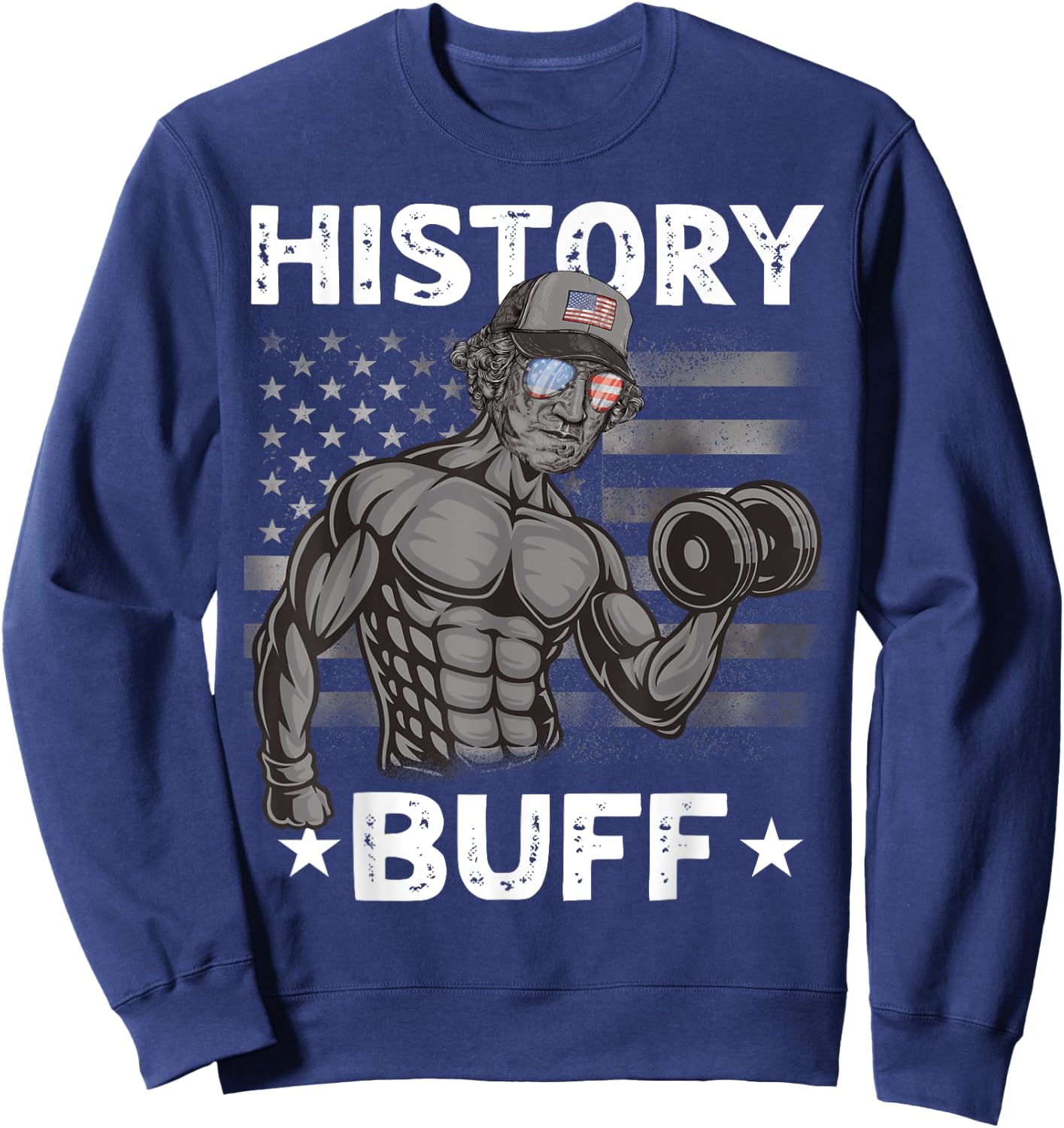 History Buff Washington Bro Weightlifting 4th of July Gym Sweatshirt - Sweatshirt | Navy
