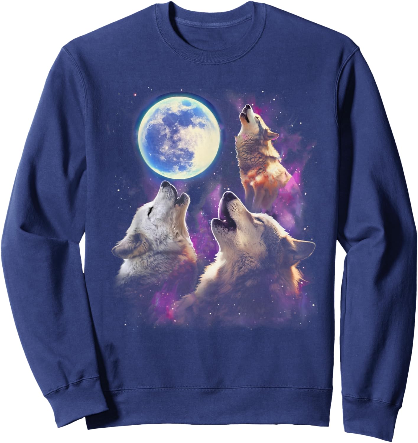 Three Wolves Howling At The Moon Funny Wild Animal Wolf Gift Sweatshirt - Sweatshirt | Navy