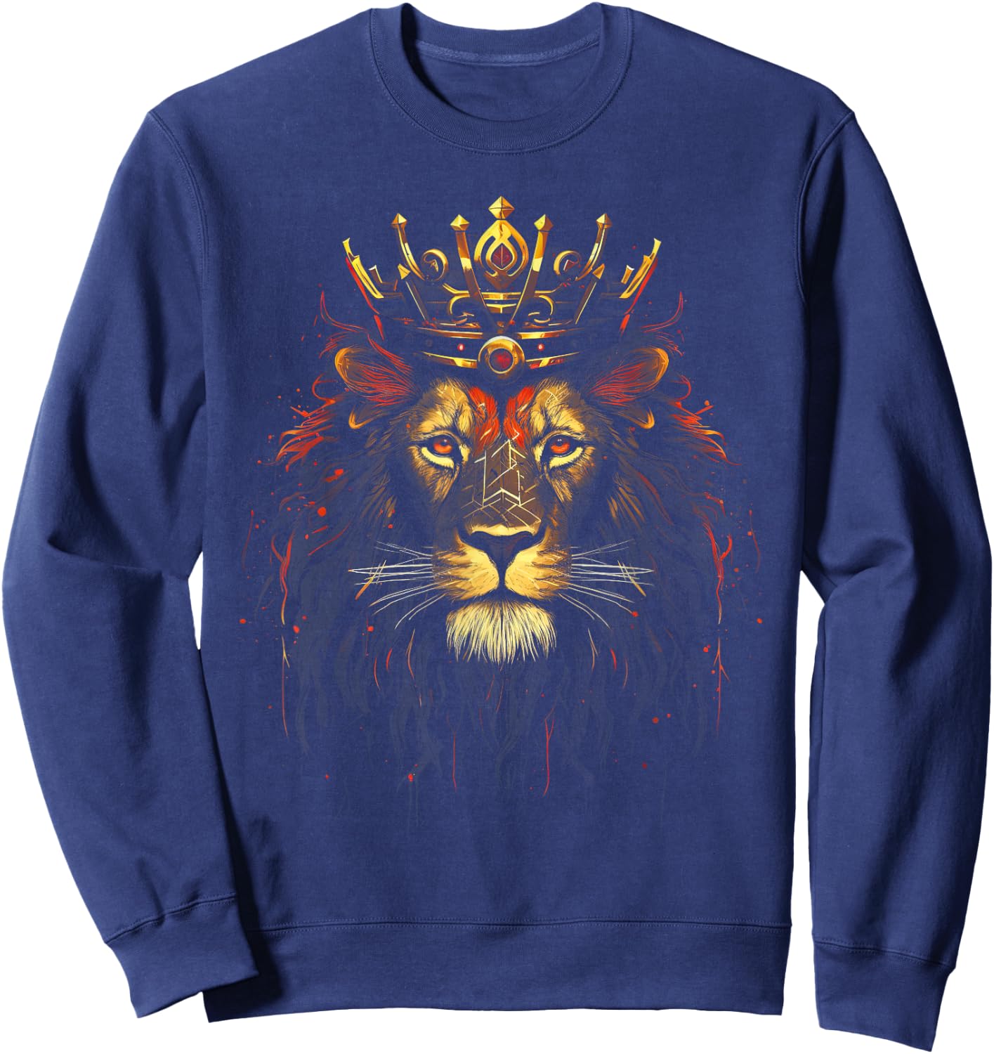 King Animal Jungle Lion Africa Crown Artwork - -Adults, -Kids - Black - Small - Short Sleeve - Cotton 60%, Polyester 40% Sweatshirt - Sweatshirt | Navy